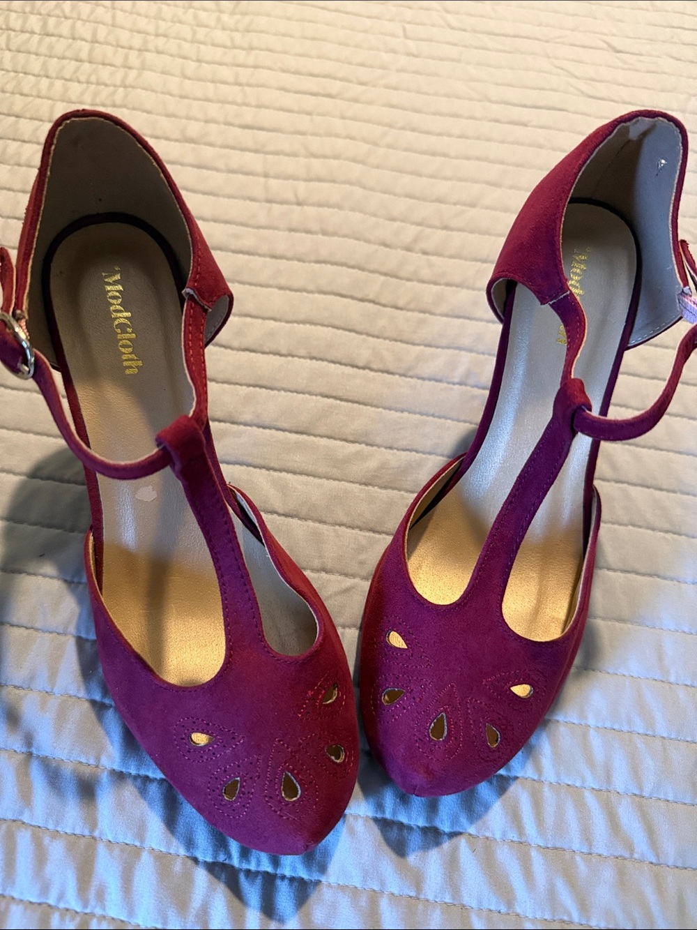 Modcloth T-Strap Suede Heels in Wine
